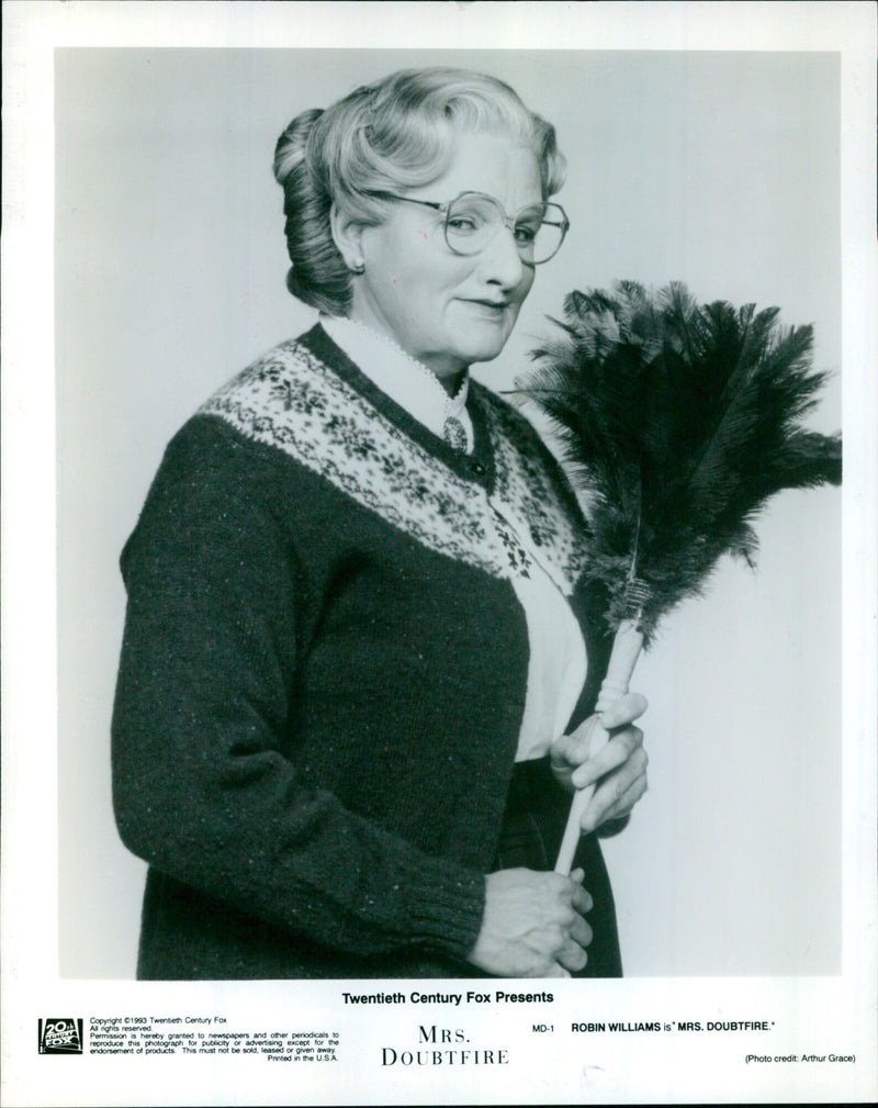 Robin Williams as Mrs. Doubtfire in Twentieth Century Fox's 1993 film. - Vintage Photograph