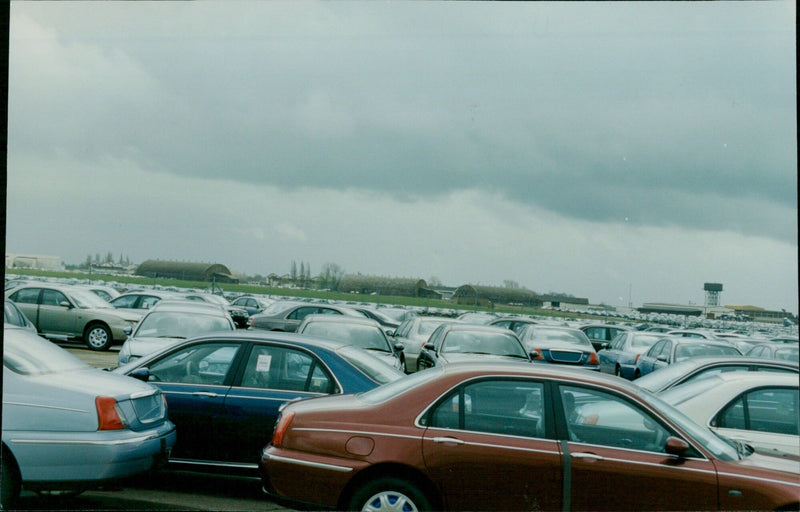 Hundreds of unsold Rover 75 cars at Heyford Park. - Vintage Photograph
