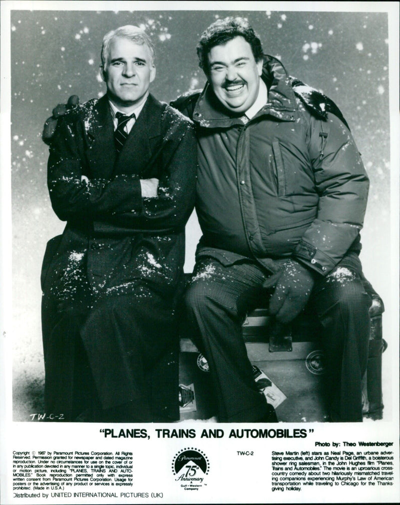 Steve Martin and John Candy star in the John Hughes film "Planes, Trains and Automobiles." - Vintage Photograph