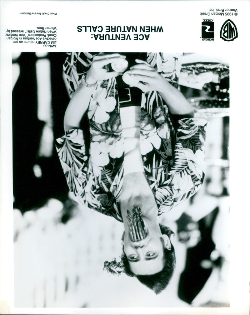 Jim Carrey as pet detective Ace Ventura in "Ace Ventura: When Nature Calls." - Vintage Photograph