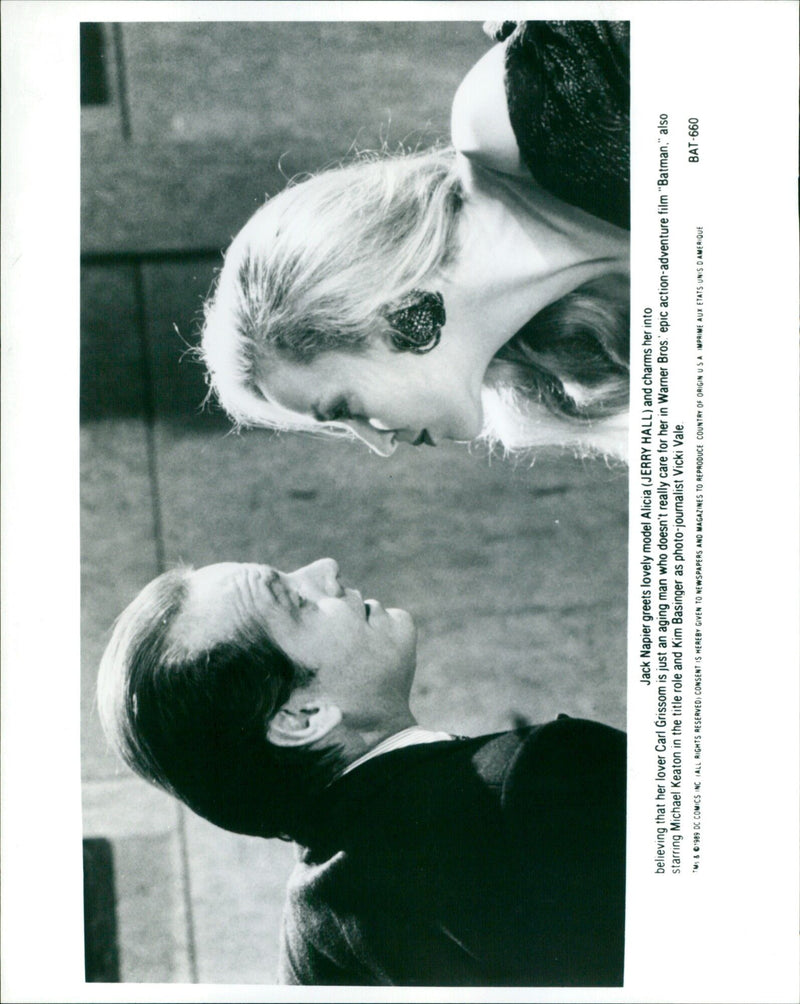 Jack Napier charms Alicia (played by Jerry Hall) in the 1989 film "Batman." - Vintage Photograph