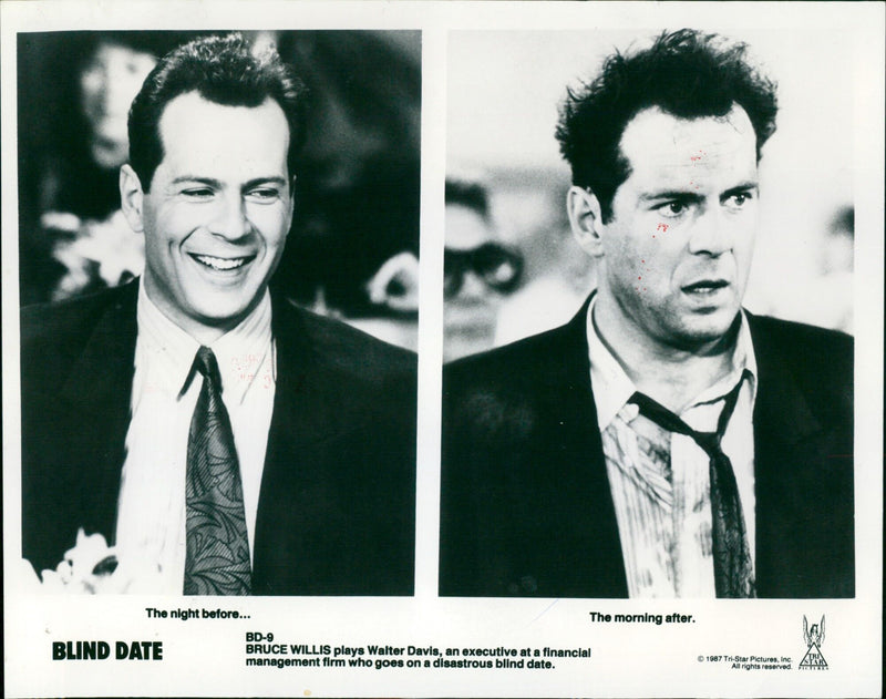 Bruce Willis on the set of Blind Date, a 1987 Tri-Star Pictures film. - Vintage Photograph