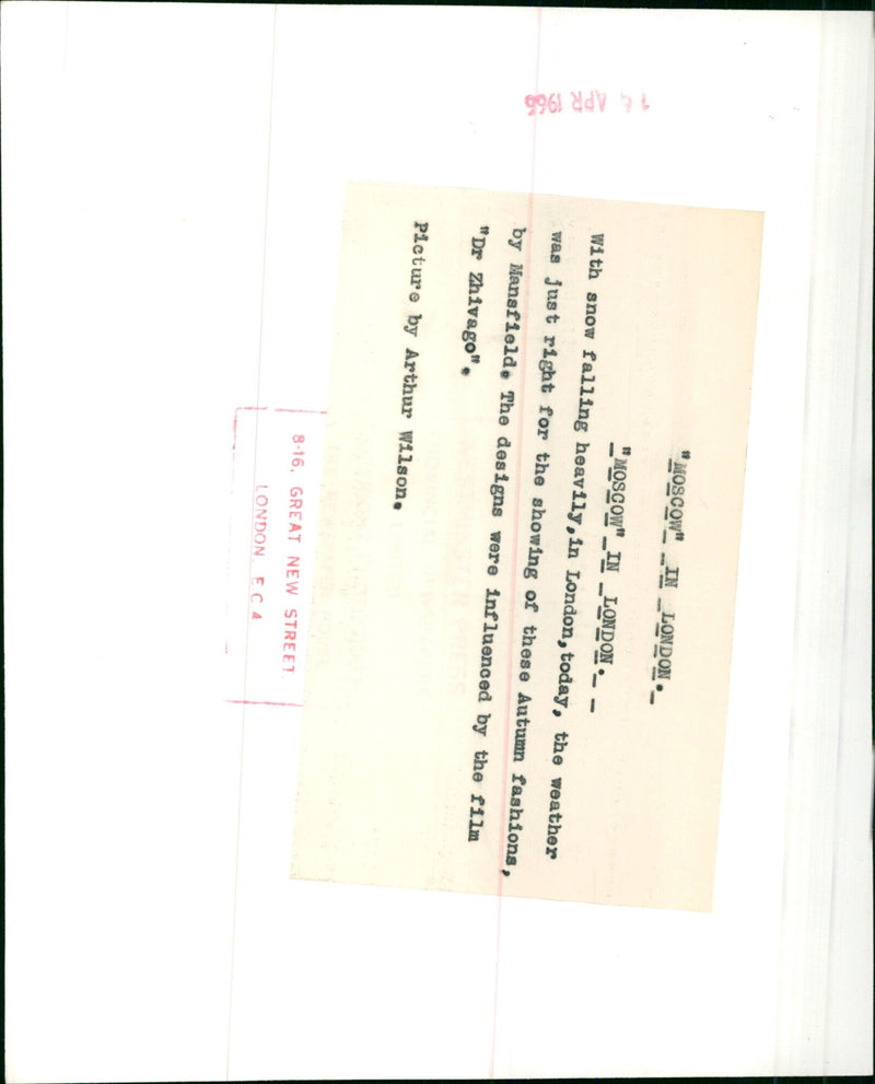 Models show off Autumn fashions influenced by "Dr Zhivago" in London. - Vintage Photograph