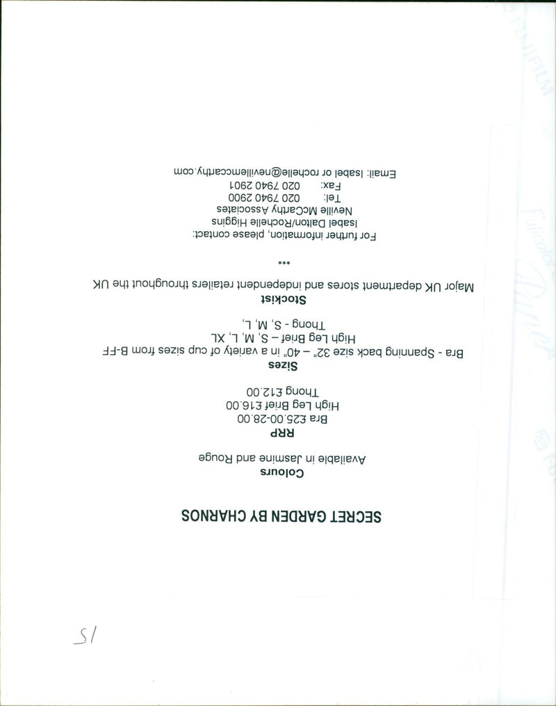 Model wearing lingerie from the new Charnos collection, "Secret Garden". - Vintage Photograph