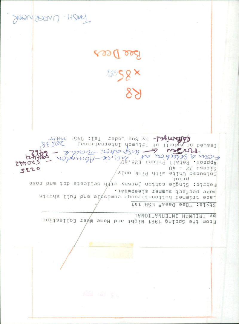 A model showcases the Bee Dees sleepwear from the Spring 1991 Night and Home Wear Collection by Triumph International. - Vintage Photograph