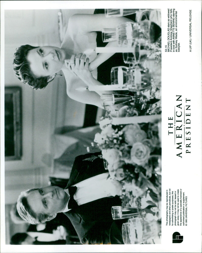 Michael Douglas and Annette Bening star in the 1995 Universal Pictures film, "The American President." - Vintage Photograph