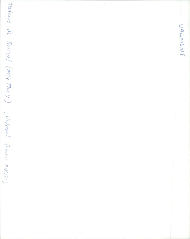 Meg Tilly as Madame de Tourvel and Coln Firth as Valmont in the film "Valmont". - Vintage Photograph