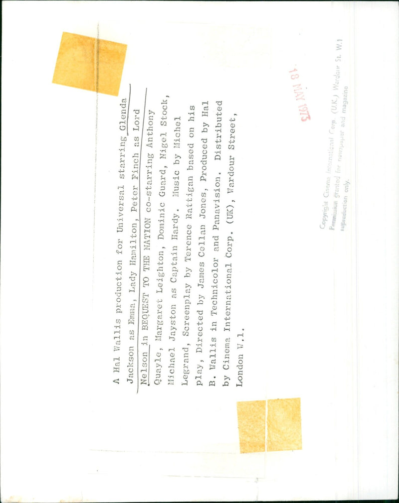 Glenda Jackson and Peter Finch in a scene from the film Bequest to the Nation. - Vintage Photograph