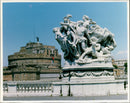 A view of the Castle of Saint Angelo (Museum) taken from the Via Emanuelle Bridge in Rome. - Vintage Photograph