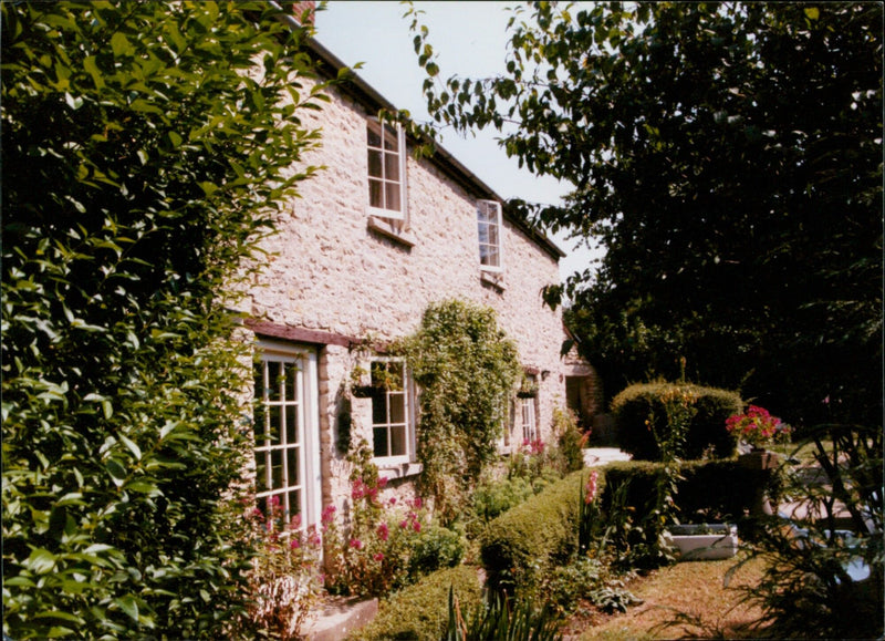 A man stands on a hillside, holding a spade and looking out at the landscape in front of him. - Vintage Photograph