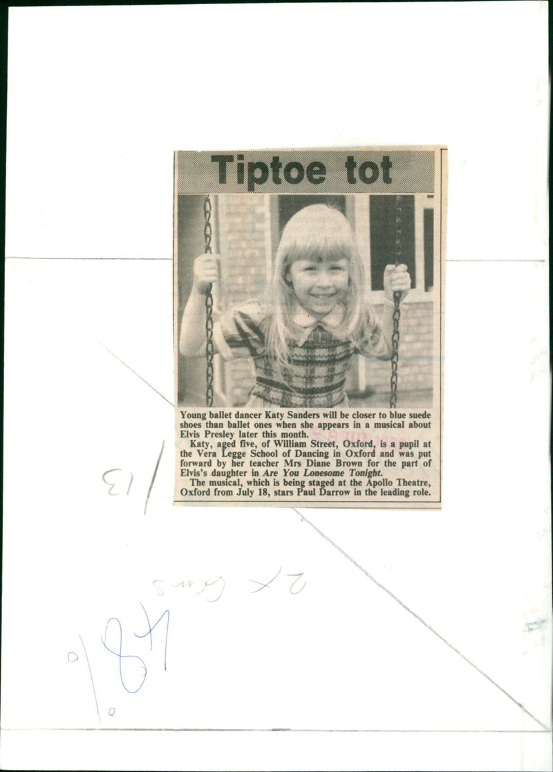 Five-year-old ballet dancer Katy Sanders will be appearing in a musical about Elvis Presley later this month. - Vintage Photograph