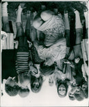 A flock of blue birds perched atop a tree in Valonic Singleton's suburban backyard. - Vintage Photograph