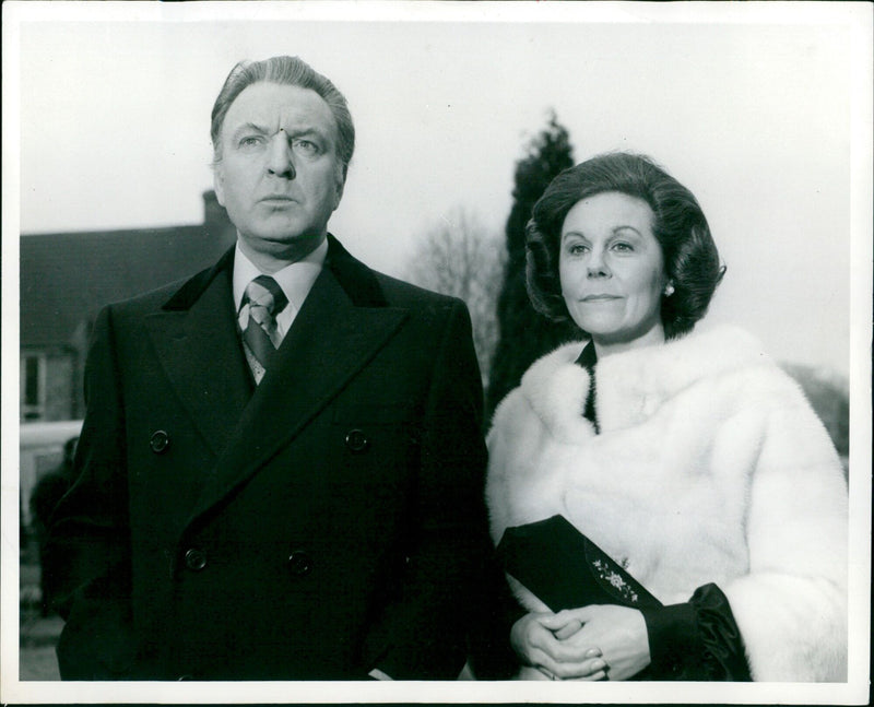 Donald Sinden and Mary Wimbush filming Against the Crowd. - Vintage Photograph