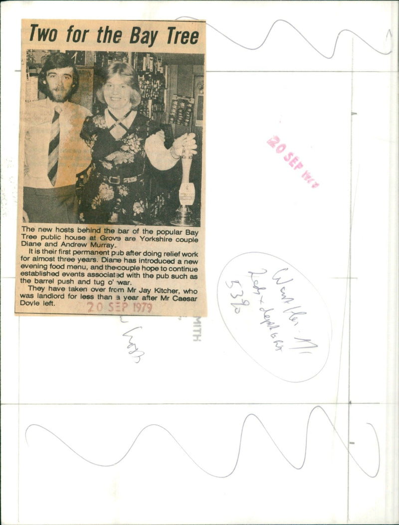 Diane and Andrew Murray, the new hosts of the popular Bay Tree public house in Grove, are ready to serve customers and continue established events. - Vintage Photograph
