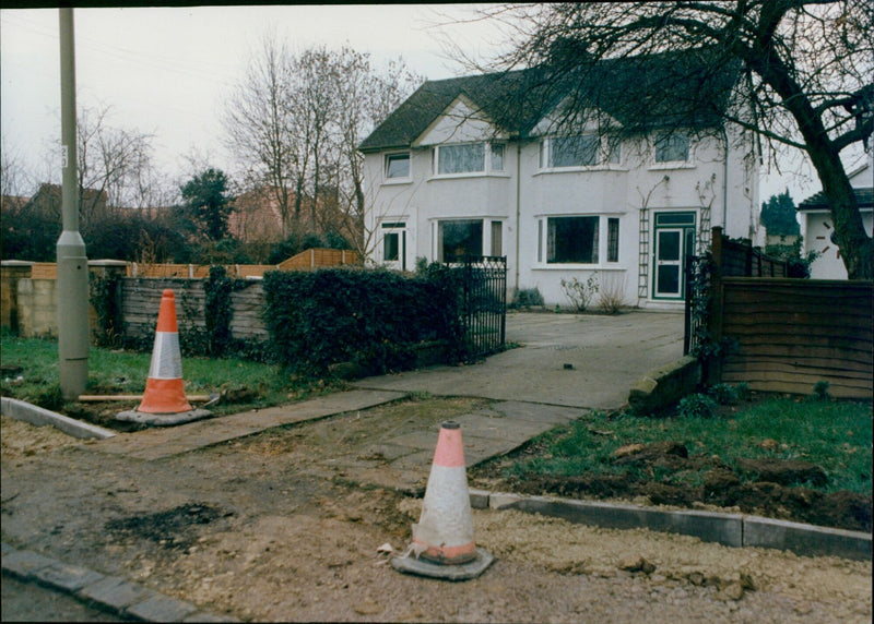 Workers laying down new pavement in preparation for Princess Diana's visit to Kidlington. - Vintage Photograph