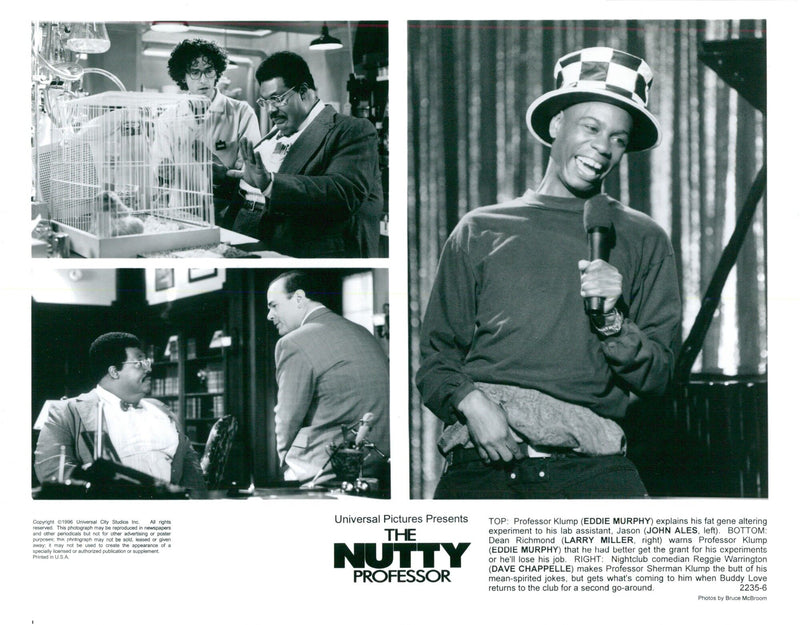 Eddie Murphy stars as Professor Sherman Klump in Universal Pictures' The Nutty Professor, with Larry Miller and Dave Chappelle. - Vintage Photograph