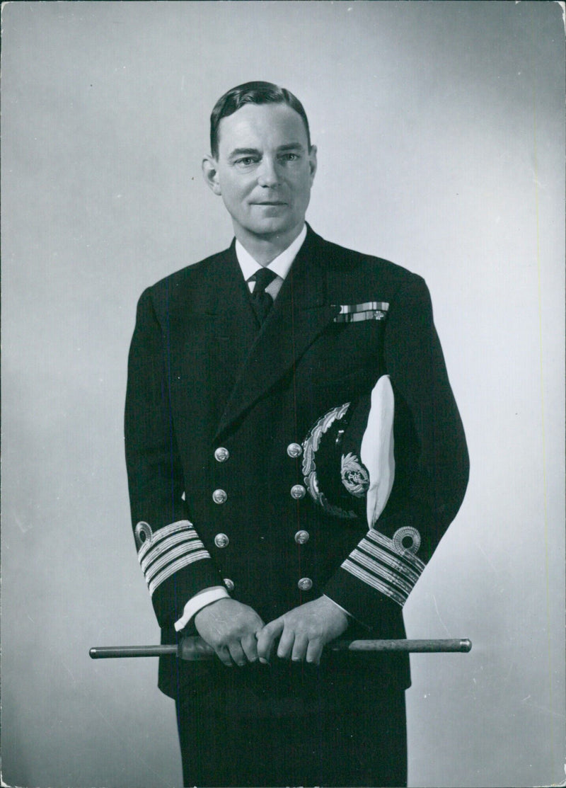 Capt. Sir Charles Edward Madden RN, on special duty at the Admiralty, poses for a portrait study by Bassano. - Vintage Photograph