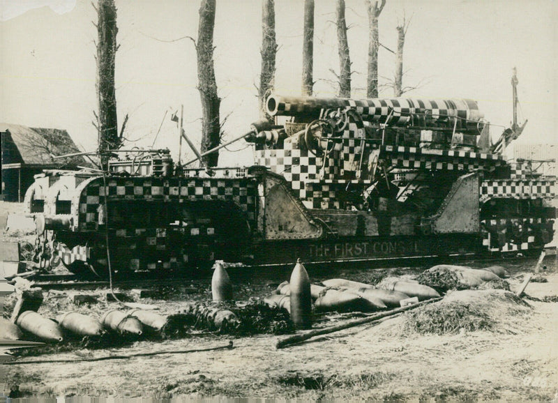 British troops in the First World War are seen travelling by railway car in the Lys sector of the Western Front in 1936. - Vintage Photograph