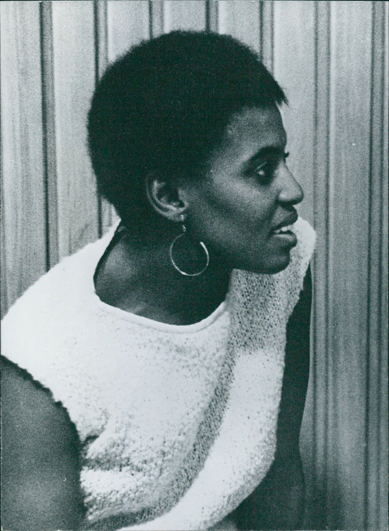 Miriam Makeba, internationally known South African singer, poses for a photo in Stockholm, Sweden. - Vintage Photograph