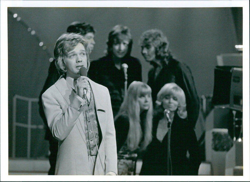 Musician Björn Skifs performs at Melodifestivalen 1972 in Sweden. - Vintage Photograph