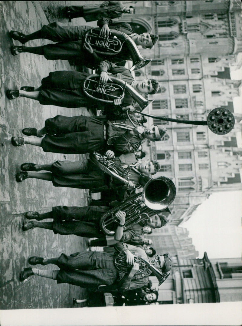 Danish boy musicians arrive at Central Hall in London to perform their final concert. - Vintage Photograph