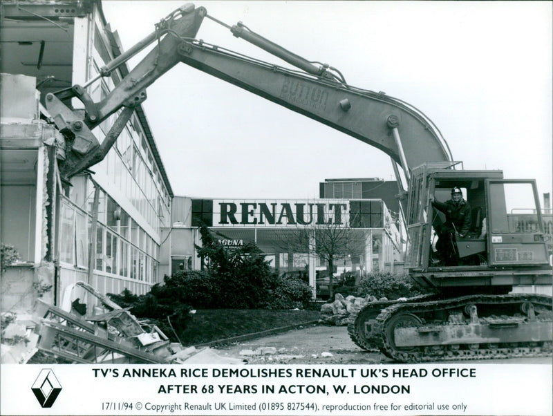 Anneka Rice demolishes the Renault UK Head Office in West London after 68 years. - Vintage Photograph