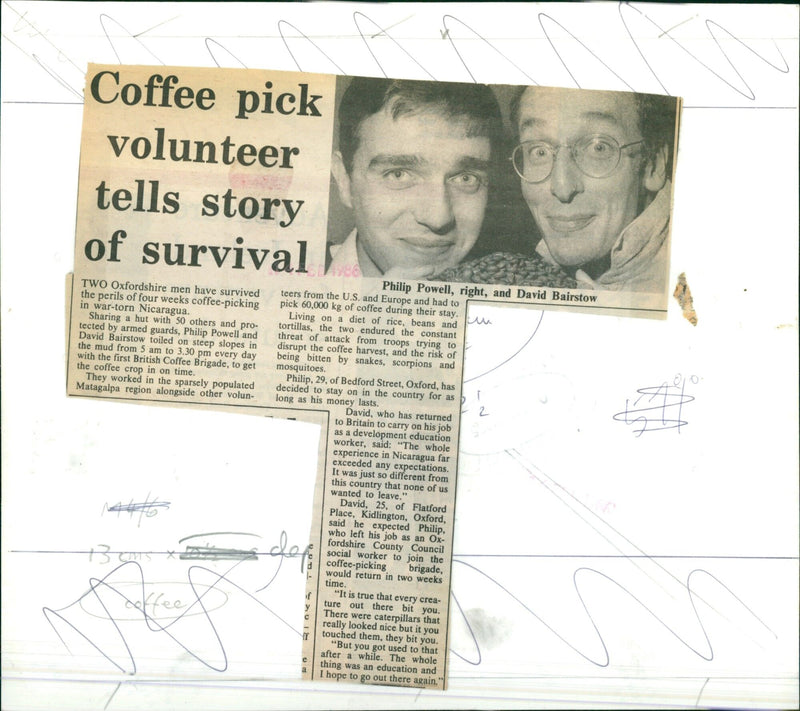 Philip Powell and David Bairstow, members of the first British Coffee Brigade, tell the story of their four-week volunteer coffee-picking experience in war-torn Nicaragua. - Vintage Photograph