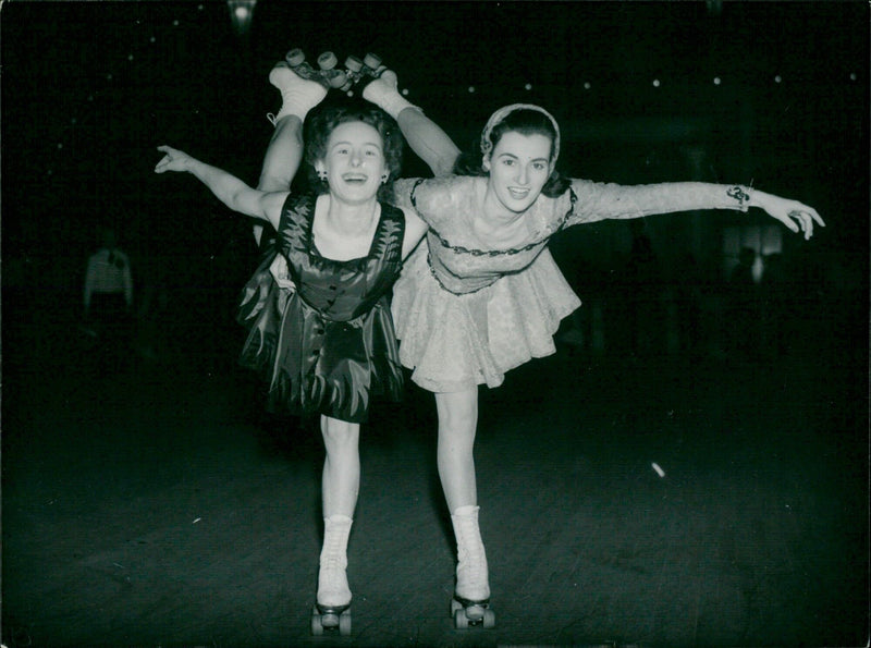 Skating champions practice their graceful moves at Great Yarmouth's Winter Garden. - Vintage Photograph