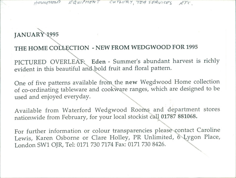 A new Wedgwood Home collection of co-ordinating tableware and cookware ranges is pictured overleaf. - Vintage Photograph