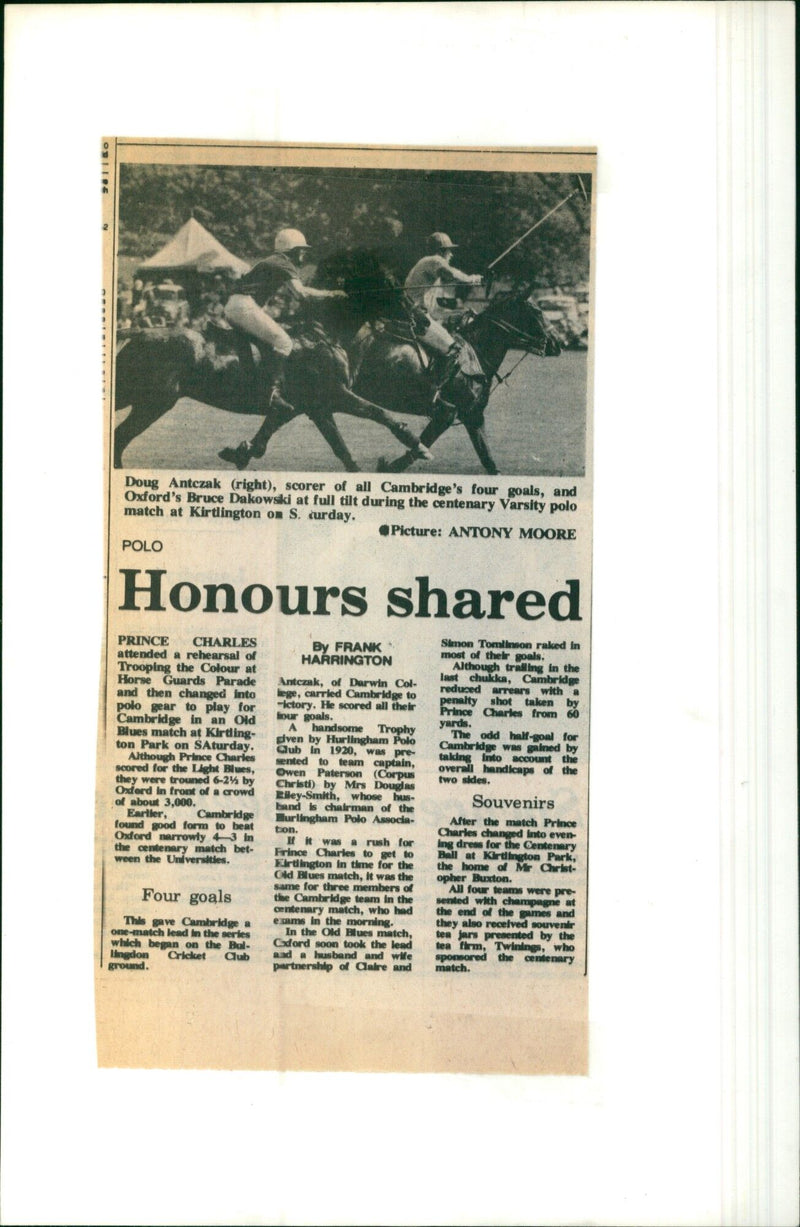 Prince Charles and other players take part in the centenary Varsity polo match at Kirtlington on Saturday. - Vintage Photograph