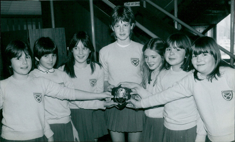 St. Andrews School, Chinnor, celebrates their netball victory at Thame Sports Centre. - Vintage Photograph
