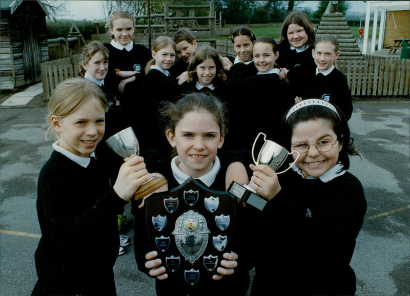 Harwell Primary School netball team celebrates their trophy win. - Vintage Photograph