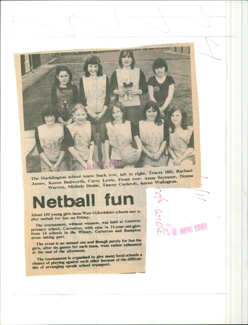 Girls from West Oxfordshire schools play a friendly game of netball. - Vintage Photograph