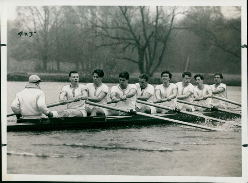 The Cambridge crew competing in the Henley Regatta. - Vintage Photograph