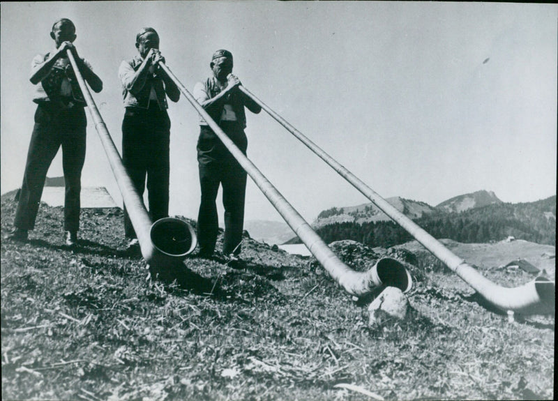 Children participating in a music lesson at Houn ALPINE in Blanwing, France. - Vintage Photograph