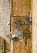 St Mary's School pupils feed the animals at Cogges Farm in Witney, England. - Vintage Photograph