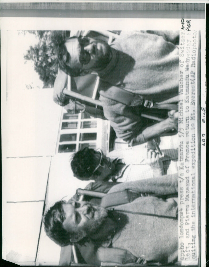 Michael Vaucher of Switzerland and Pierre Mazeaud of France return to Katmandu after quiting an international expedition to Mt. Everest. - Vintage Photograph
