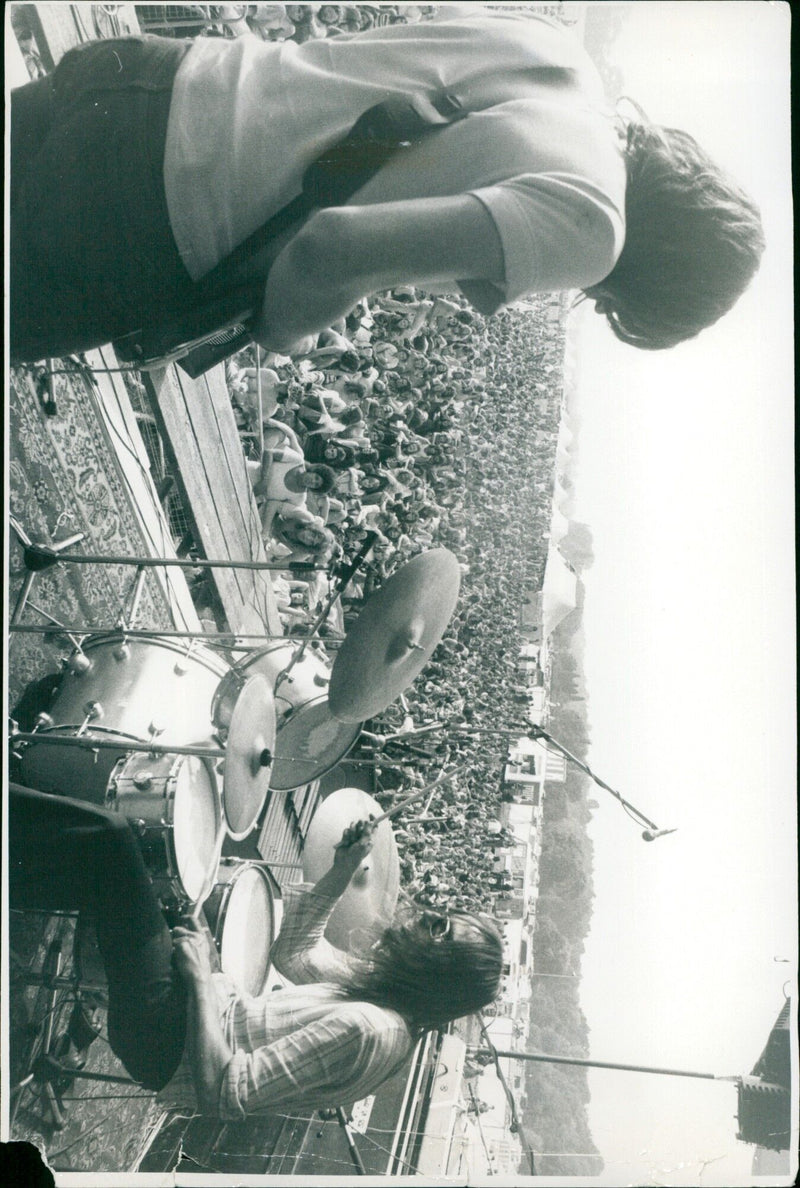 Fans enjoying music at the Reading Pop Festival. - Vintage Photograph