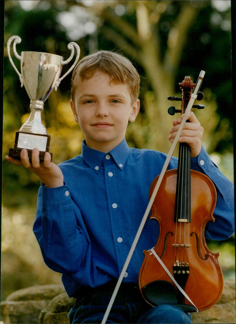 David Ridley, a budding young musician, with his violin after winning the President's Cup at Chippy Music Festival. - Vintage Photograph