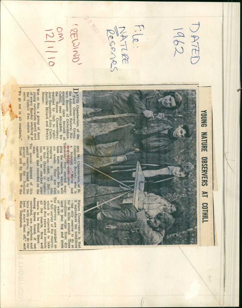 Young nature observers mapping Cothill Fen nature reserve near Abingdon, England. - Vintage Photograph