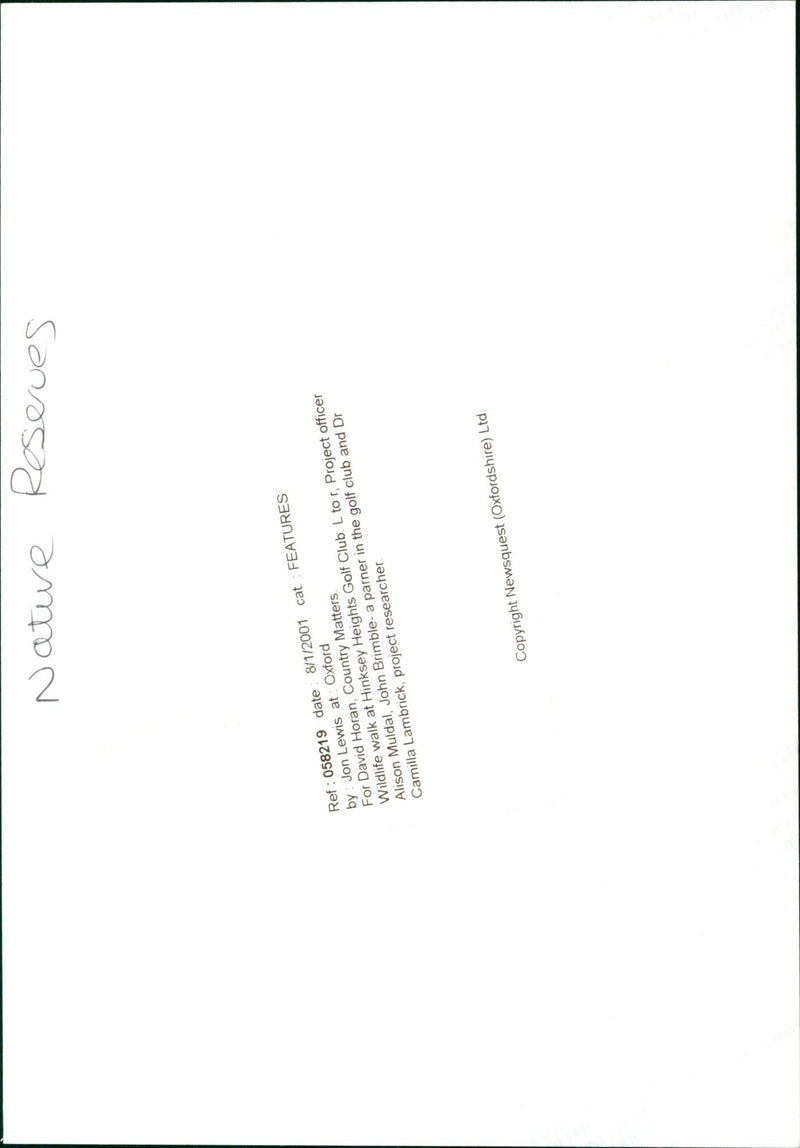 Project officer Alison Muldal, John Brimble, and Dr. Camilla Lambrick enjoy a wildlife walk at Hinksey Heights Golf Course Nature Park. - Vintage Photograph