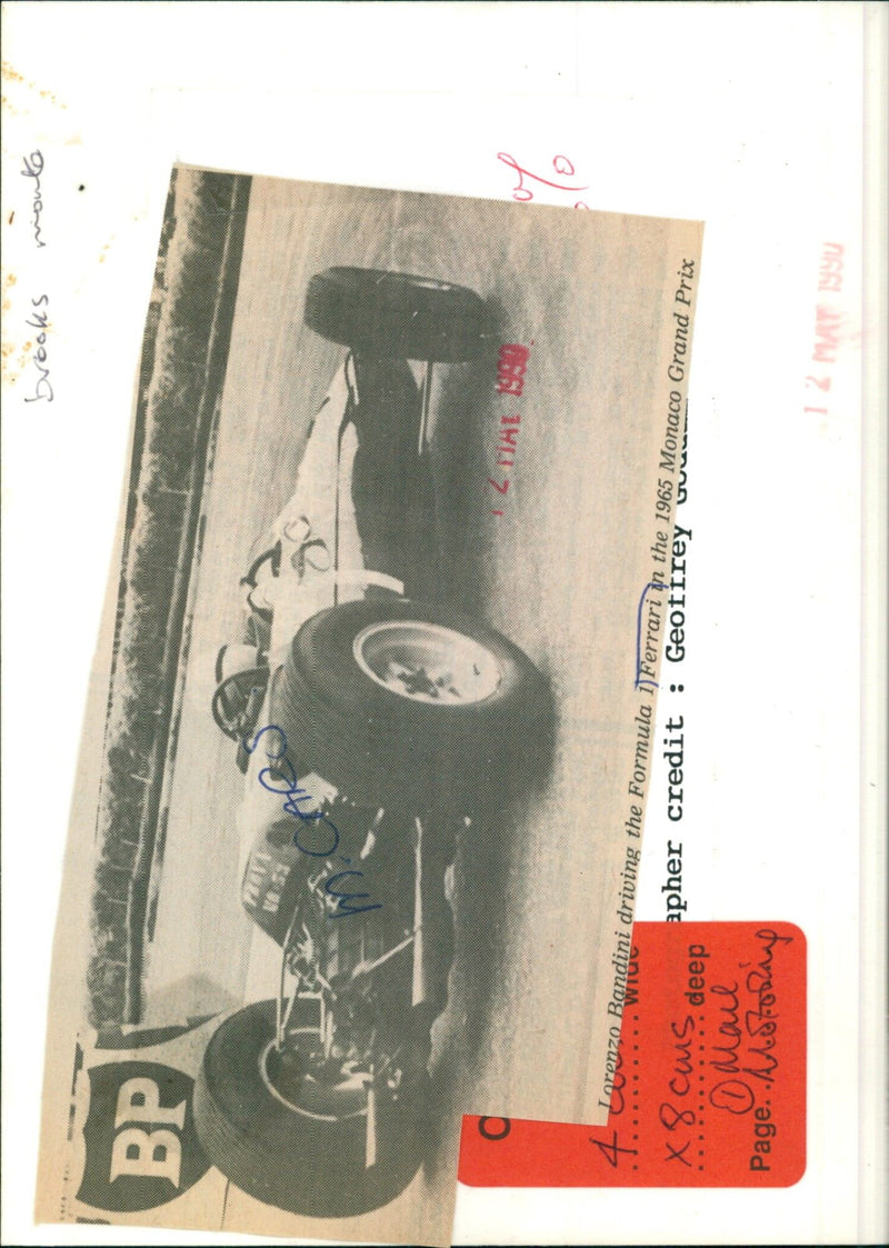 Geoffrey Lorenzo Bandini driving the Ferrari in the 1965 Monaco Grand Prix. - Vintage Photograph