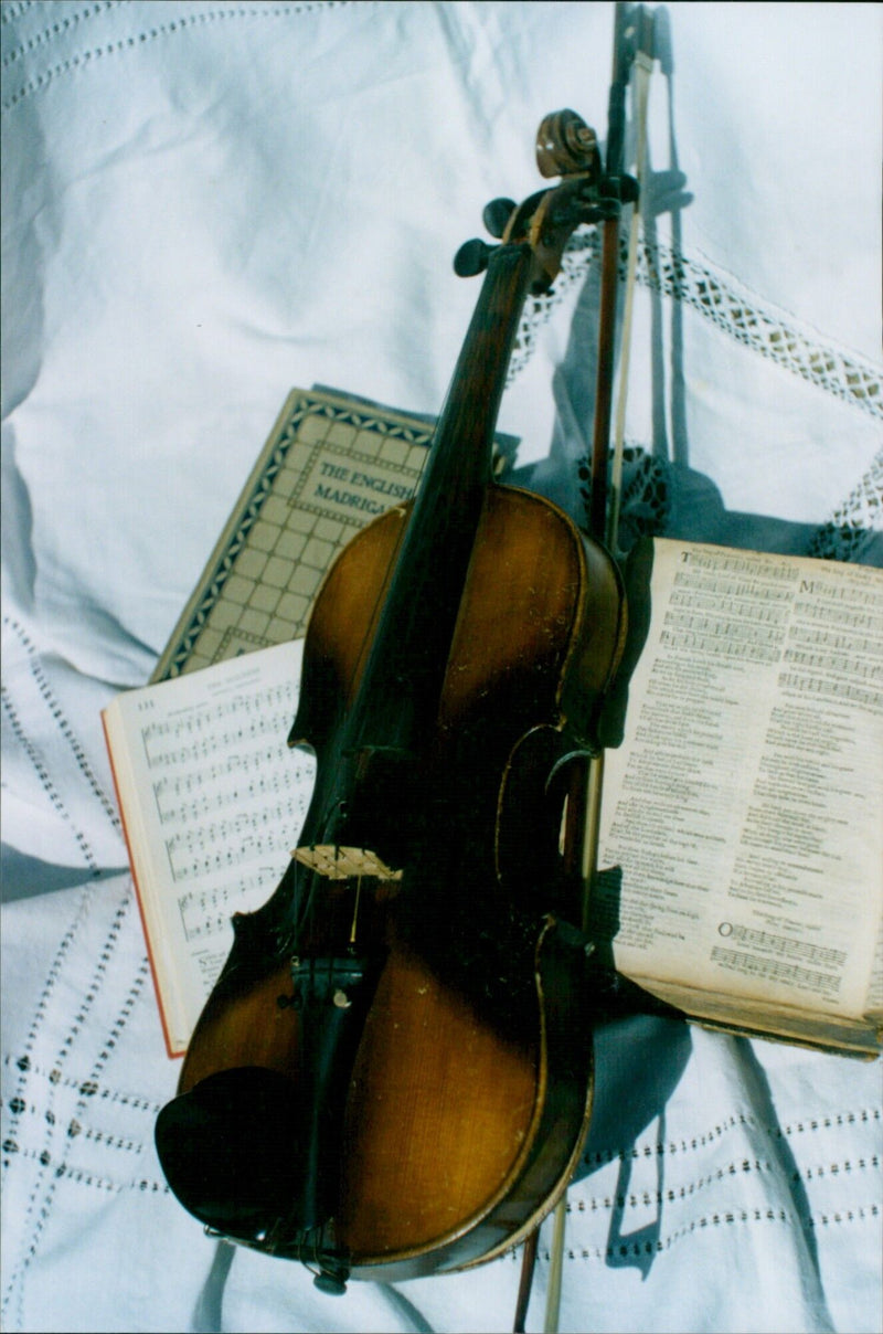 A group of musicians from The English Madriga play their instruments in Medeno Pos, Serbia. - Vintage Photograph