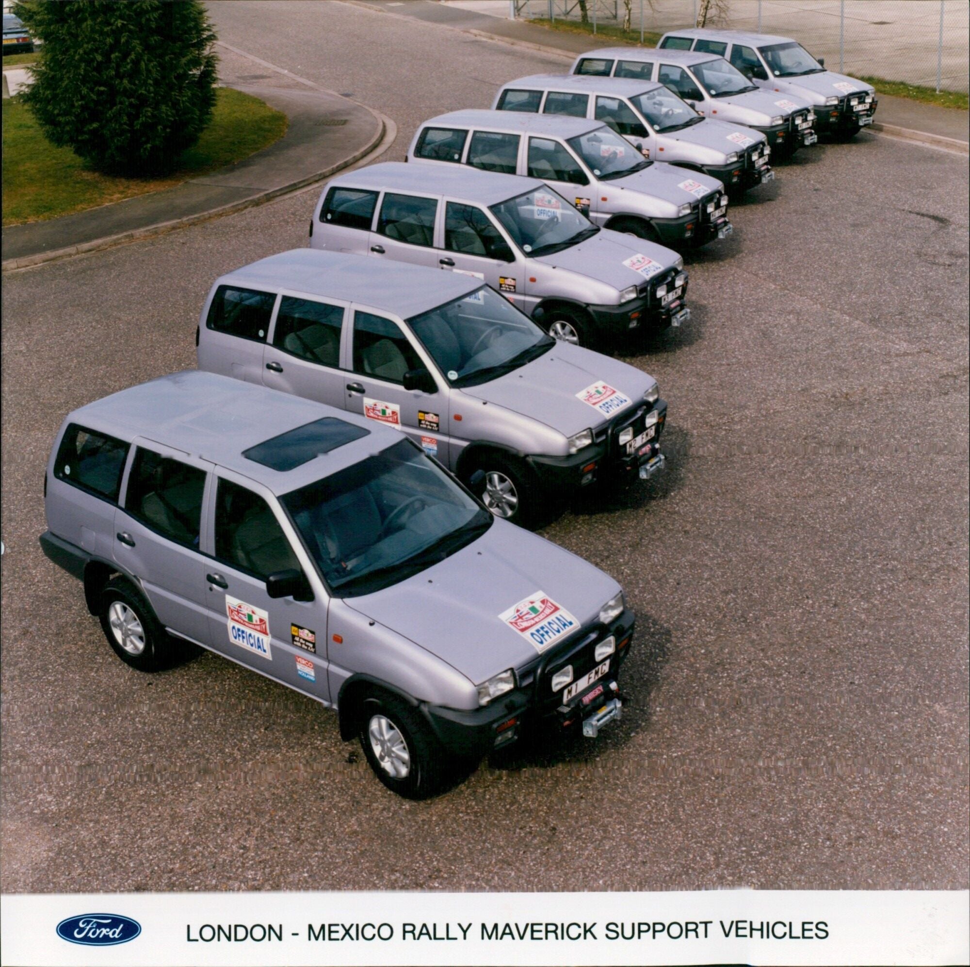 A convoy of Ford Maverick support vehicles at the start of the Ford VE