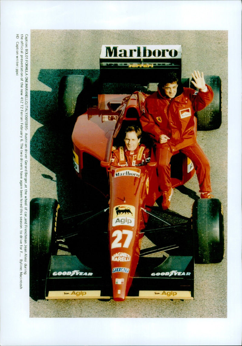 Austrian driver Gerard Berger and Frenchman Jean Alesi during the official presentation of the Ferrari 412 T2. - Vintage Photograph