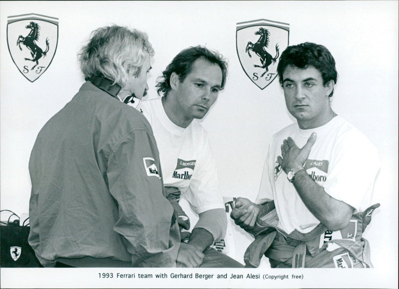 Gerhard Berger and Jean Alesi of the 1993 Ferrari team at the Adelaide Grand Prix. - Vintage Photograph