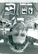 Ferrari driver Gerhard Berger on the racetrack. - Vintage Photograph