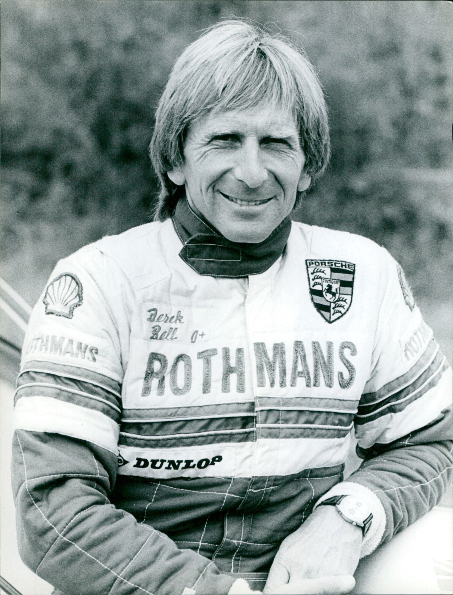 Porsche driver Derek Bell competing in the Rothmans Porsche 707 race.