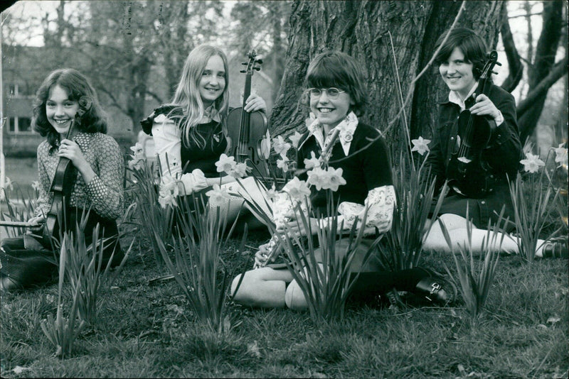 A group of people enjoying a music festival. - Vintage Photograph