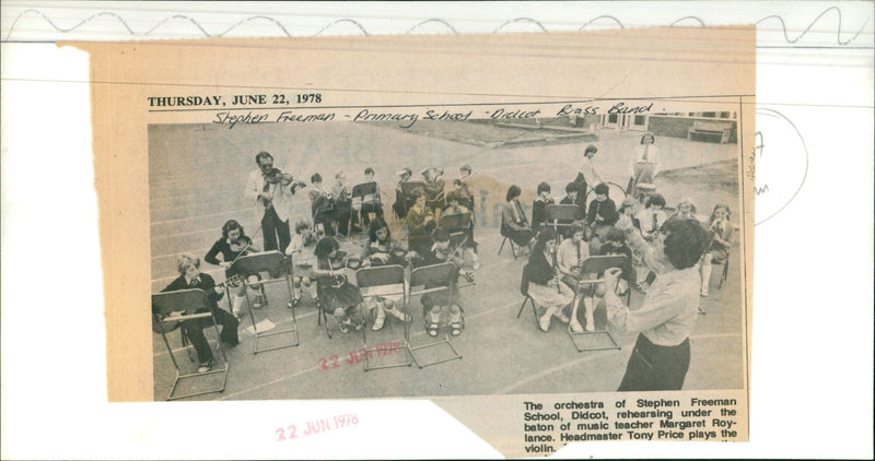 Students of Stephen Freeman Primary School in Didcot, England, rehearse with their music teacher and headmaster. - Vintage Photograph